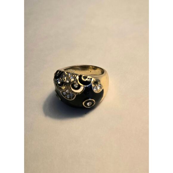 Retro Style Gold Tone, Black, and Sparkly Ring Size 6 - Picture 3 of 7